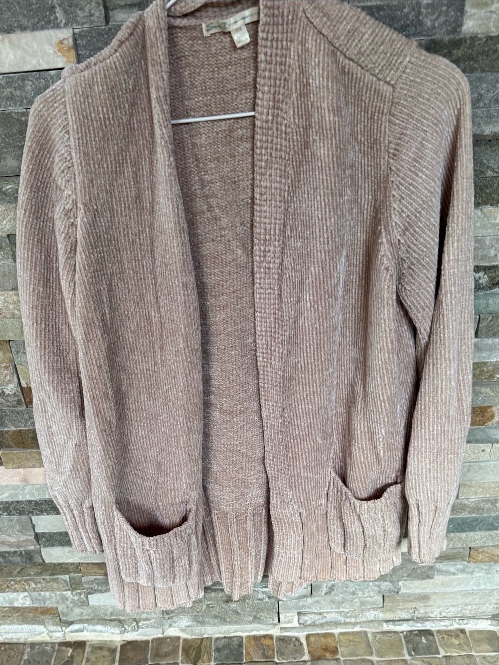 Seven Cozy Open-Front Chenille Cardigan Sweater - Blush size medium